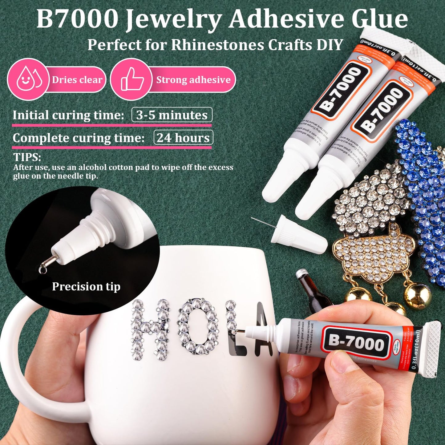 Resin Rhinestones for Crafting with B7000 Jewelry Glue, 2 Boxes Silver Clear Flatback Crystals with 3Pcs 10ml Glue for Bedazzling Crafts DIY Nail Art Makeup，Gems for Clothing Shoes-BrightBean Baby