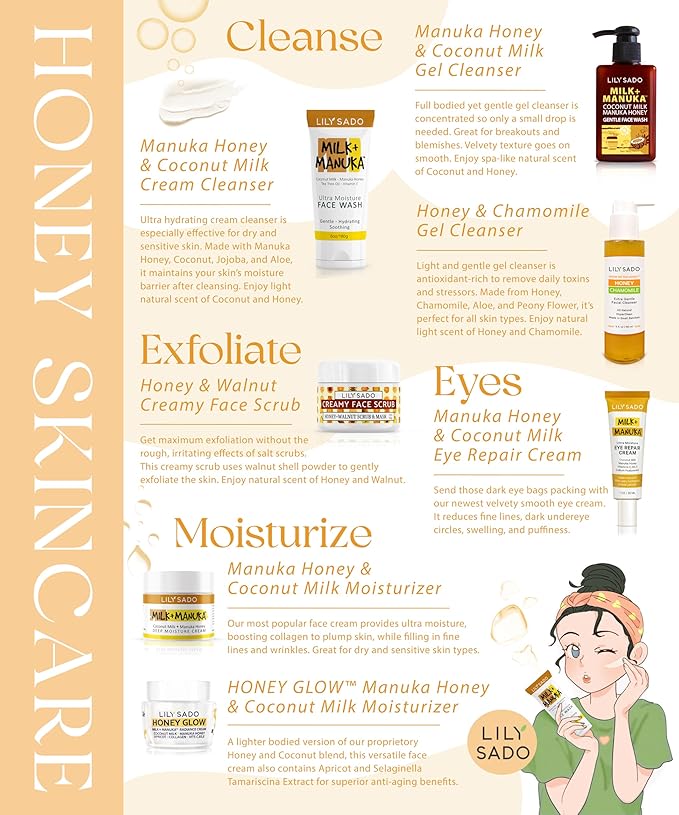 LILY SADO HONEY WALNUT Creamy Face Scrub - Best Exfoliating Facial Cleanser for Women & Men - Gently Exfoliates, Softens & Energizes Skin, Treats Acne, Reduces Pore Size - For All Skin Types - 4 oz-BrightBean Baby