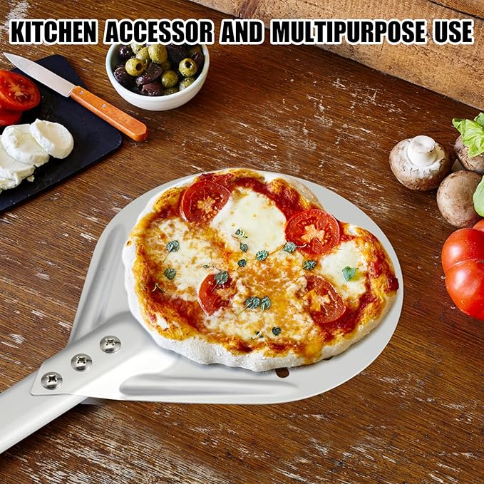 Pizza Turning Peel 8 Inch Round Anodized Aluminum Perforated Pizza Peel Turner With Metal Handle Pizza Paddle Spinner For Outdoor Pizza Oven Accessories
