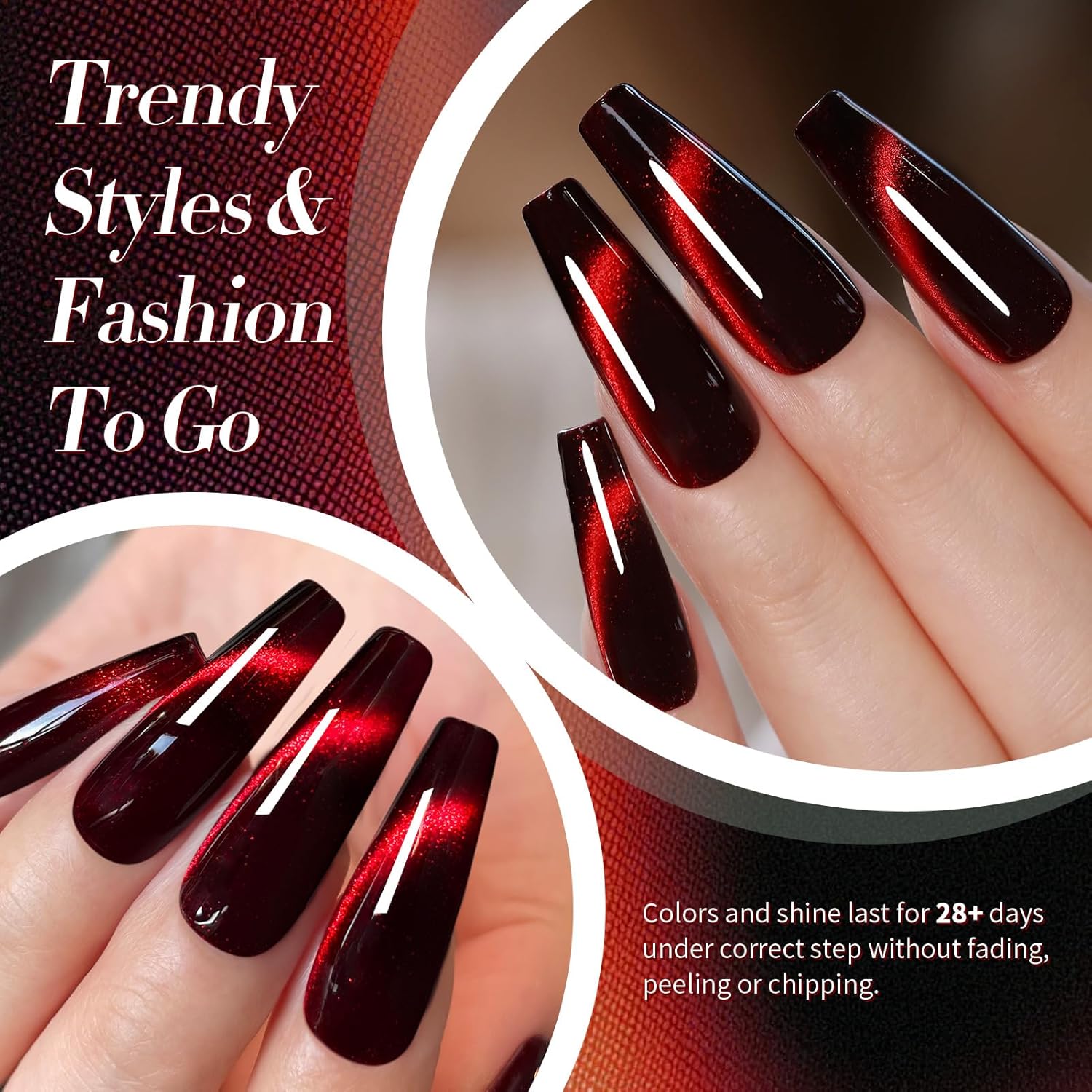 Born Pretty Cat Magnetic Eye Gel Nail Polish, Red Holographic Glitter Shiny Sparkle Crystal Gel Nail Polish Magnetic Nail Polish Salon DIY at Home 15mL-BrightBean Baby