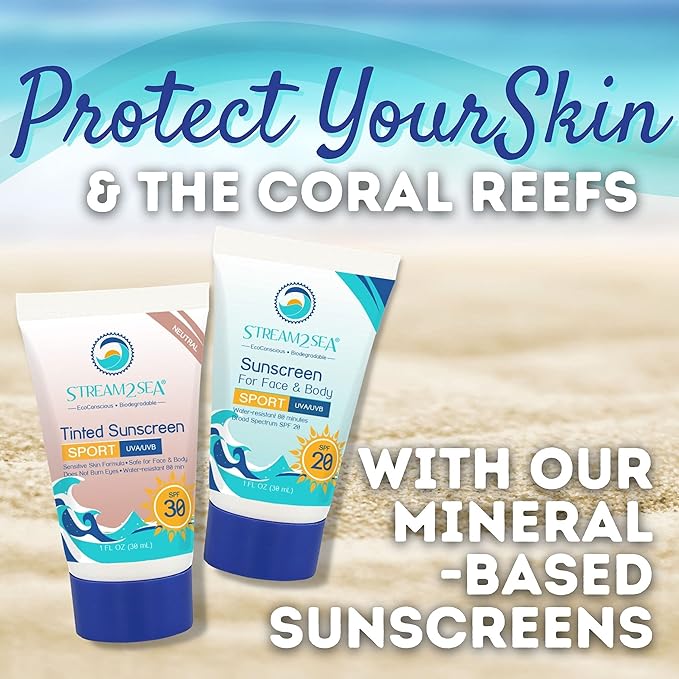 EcoConscious Travel Kit Body & Hair Care Gift Set | Shampoo & Body wash | Conditioner | SPF30, SPF20 and Mineral Sunscreen | SPF 30 Cucumber Mint and Hydrate Cherry Vanilla Lip Balm by Stream2Sea-BrightBean Baby