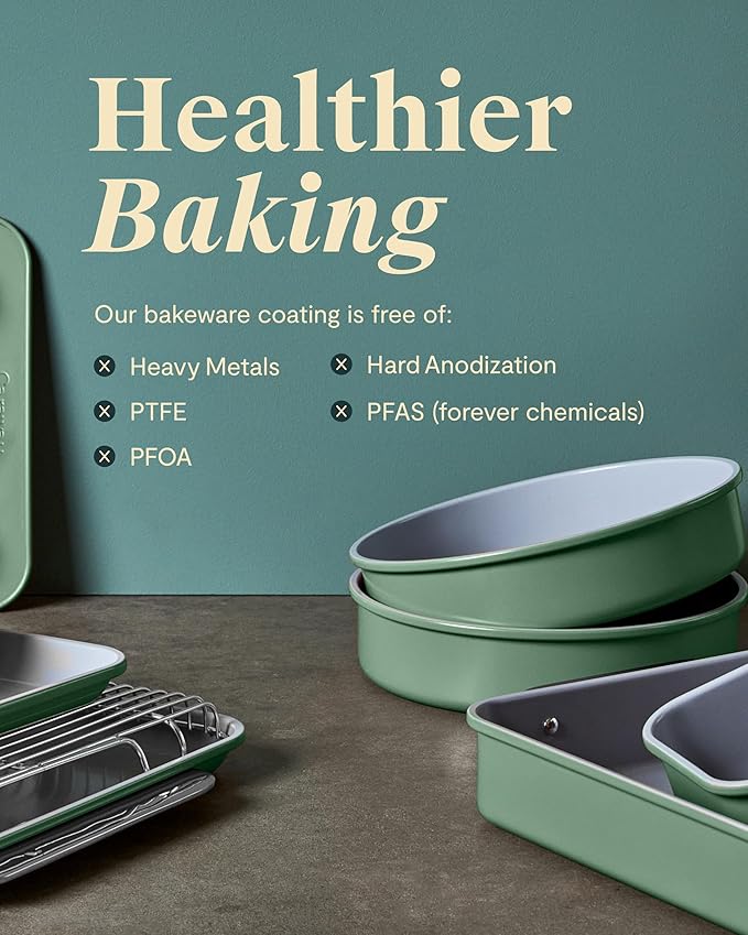Caraway Non-Stick Ceramic Baking Sheet Duo - Naturally Slick Ceramic Coating - Non-Toxic, PTFE & PFOA Free - 18 x 13" Large & 15 x 10" Medium - Cream