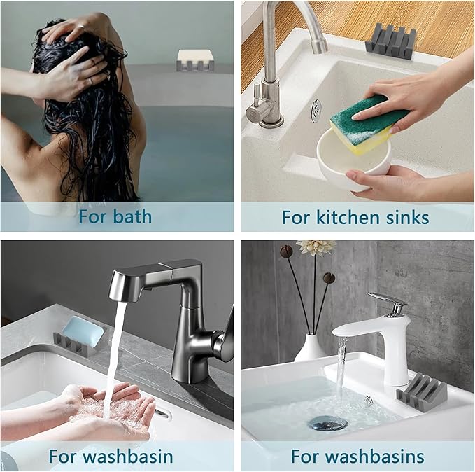 Self Draining Soap Dish,Silicone Suction Cup Soap Holder, Bathroom Soap Dish for Bar Soap,Can Extend Soap Life,Bathroom, Bath Tub, Kitchen Sink(3, Light Grey)