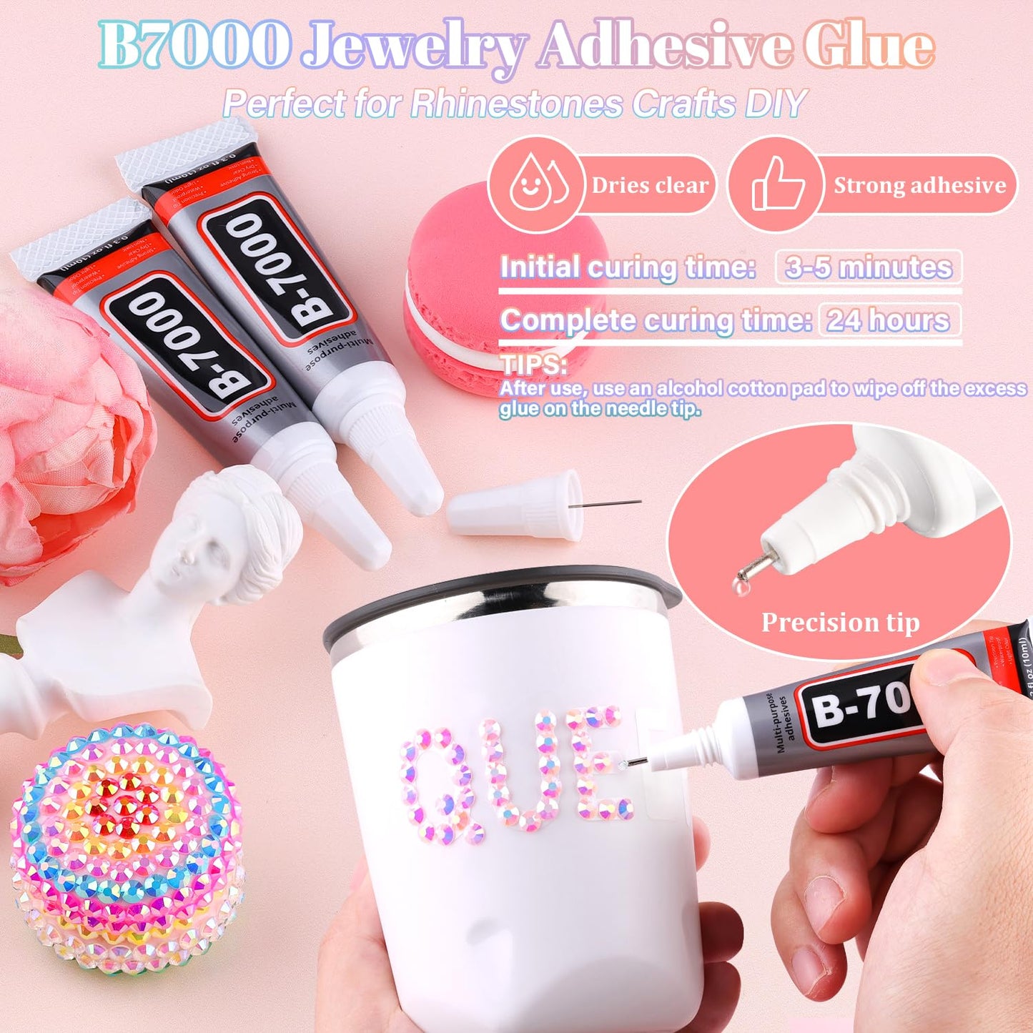 30000Pcs Resin Rhinestones for Bedazzling with 3Pcs B7000 Jewelry Glue, Light Pink AB Flatback Gems Rhinestones for Crafting, Clothing Tumblers Mugs Shoes Fabric Decor Nail Art-BrightBean Baby