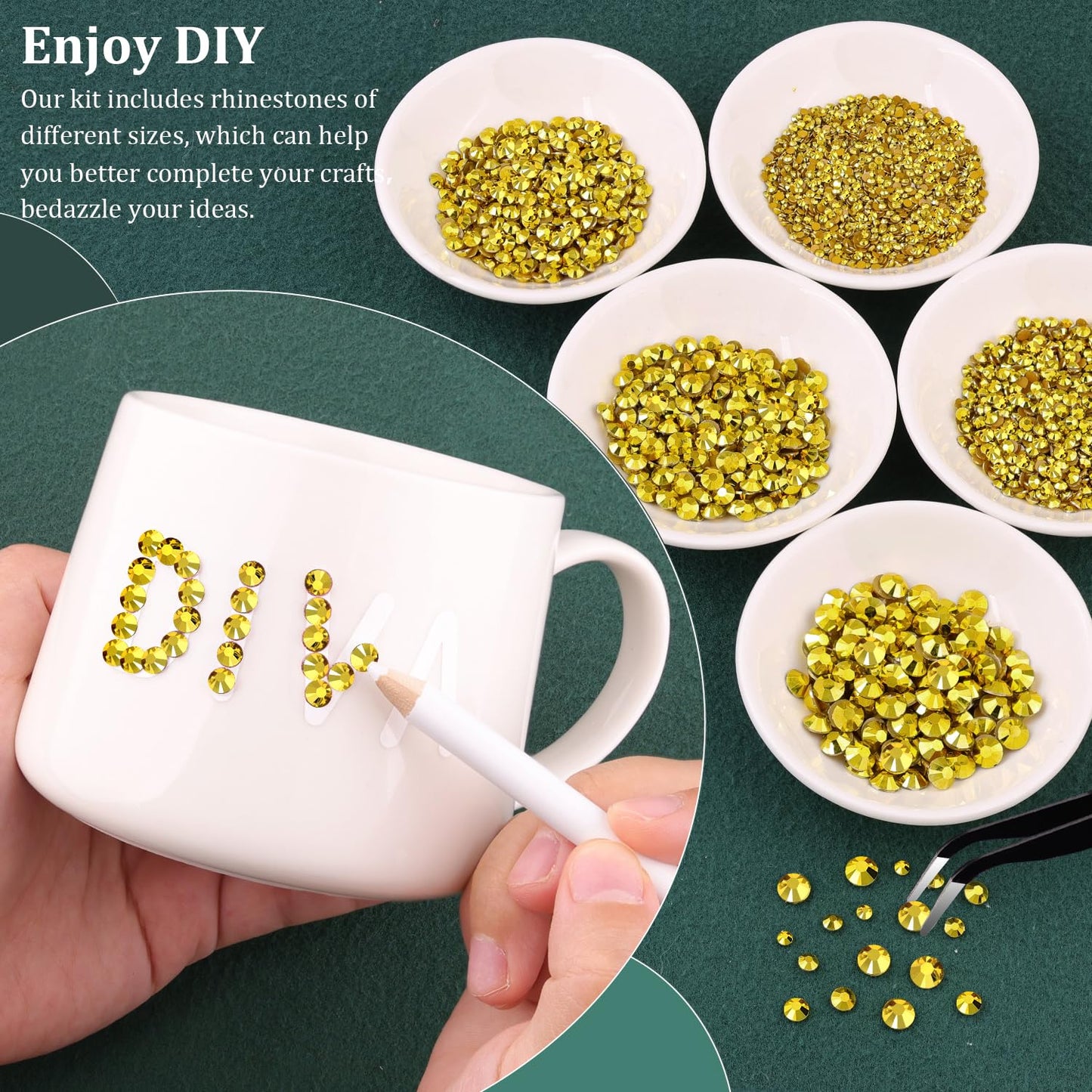 Resin Rhinestones for Crafting with B7000 Jewelry Glue, 1 Box Bright Gold Flatback Crystals with 3Pcs 10ml Glue for Bedazzling Crafts DIY Nail Art Makeup，Non Hotfix Gems for Clothing Shoes-BrightBean Baby