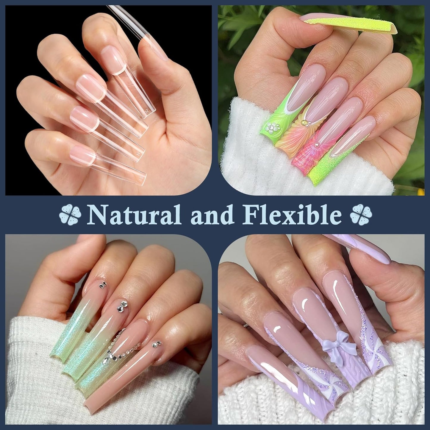 Tapered Square Nail Tips, XXL 240Pcs 12 Sizes Full Cover Fake Nails Extra Long Straight Nail Tips No C Curve Gel Nails Clear Gel Nails Tips Nail Extension for DIY Nail Art-BrightBean Baby