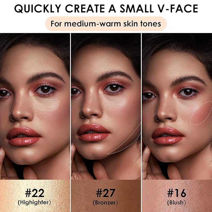 FOCALLURE 3 Pcs Cream Contour Sticks,Shades with Highlighter & Bronzer & Blush,Non-greasy Long-wear Face Contouring Pen,Easy to Sculpt the Face and Create a Lightweight Finishing Makeup,MEDIUM-WARM-BrightBean Baby
