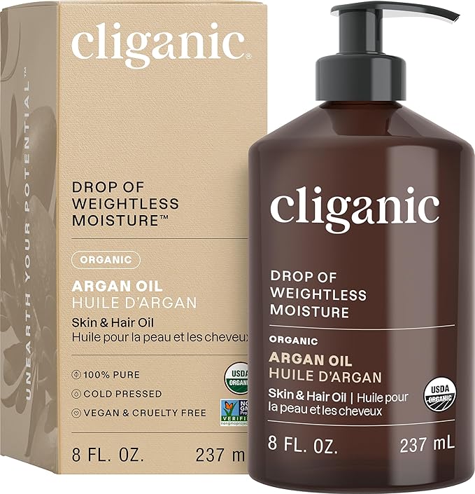 Cliganic Organic Argan Oil 8oz with Pump, 100% Pure - for Hair, Face & Skin (Packaging May Vary)-BrightBean Baby