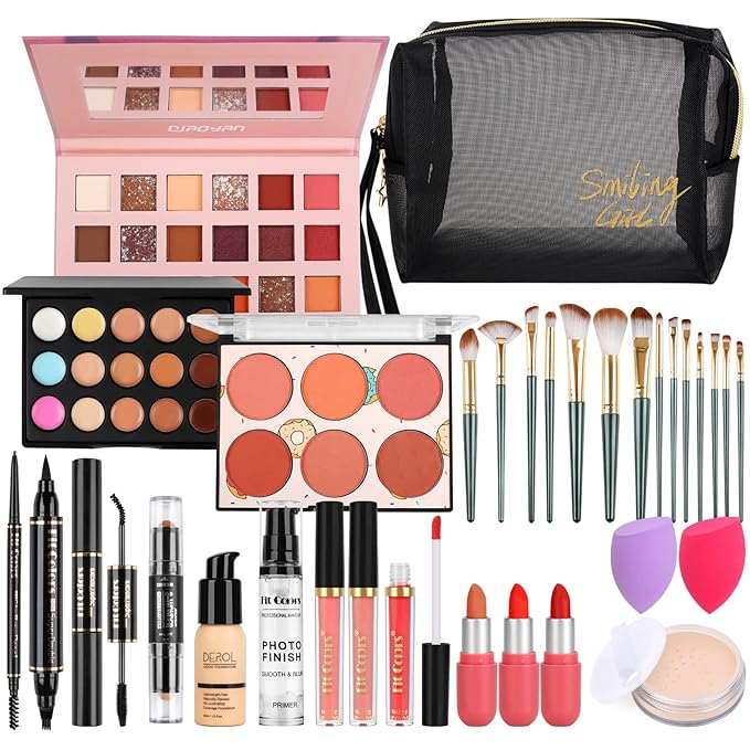 Fenshine Makeup Set,Make Up Starter Kit With Storage Bag Portable Travel Make Up Palette Eyeshadow Foundation Lip Gloss for Teenage & Adults (Type B)-BrightBean Baby