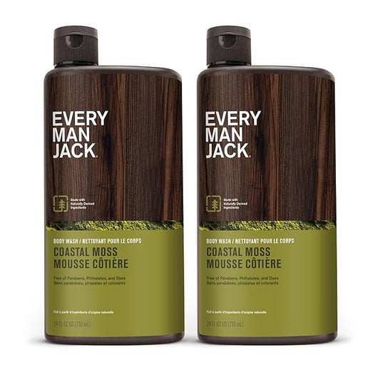 Every Man Jack Nourishing Coastal Moss Mens Body Wash for All Skin Types - Naturally Derived Ingredients - Cleanse and Hydrate Skin with Coconut and Glycerin - 24oz 2 Bottles-BrightBean Baby