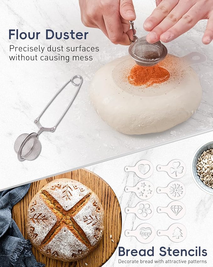 30-Pcs Sourdough Bread Baking Supplies - Sourdough Starter Kit | Including 9 inch Round and 10 inch Oval Banneton Proofing Basket，Precision Measuring Spoons，Electronic scales