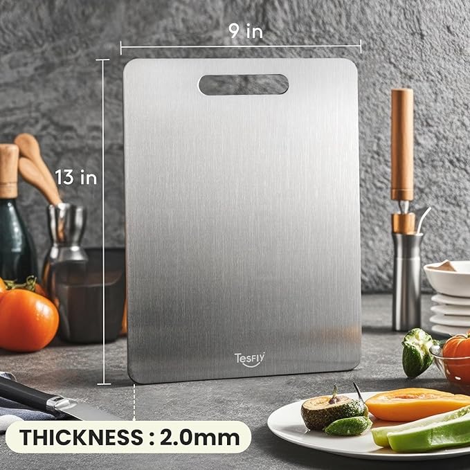 2 Pack Titanium Cutting Board - 100% Pure Titanium Cutting Boards For Kitchen,Easy to clean, Double-sided food-grade Cutting Board For Cutting Meats, Fruits And Vegetables(13 * 9)