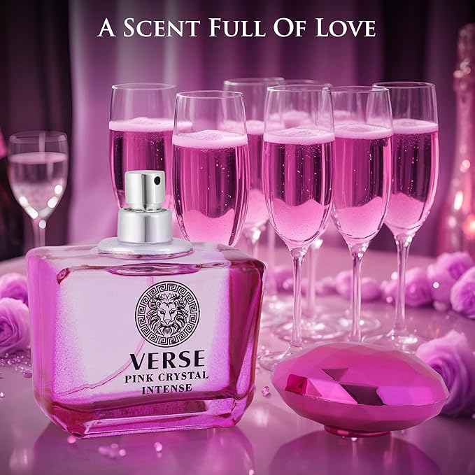 Verse Pink Crystal Intense for Women 3.4 fl Oz - Fruity & Floral Scents of Raspberry, Peony, Magnolia & Lotus Flowers - Base Notes of Amber, Vibrant Musk & Deep Mahogany Wood - Elegant 100ml Bottle-BrightBean Baby
