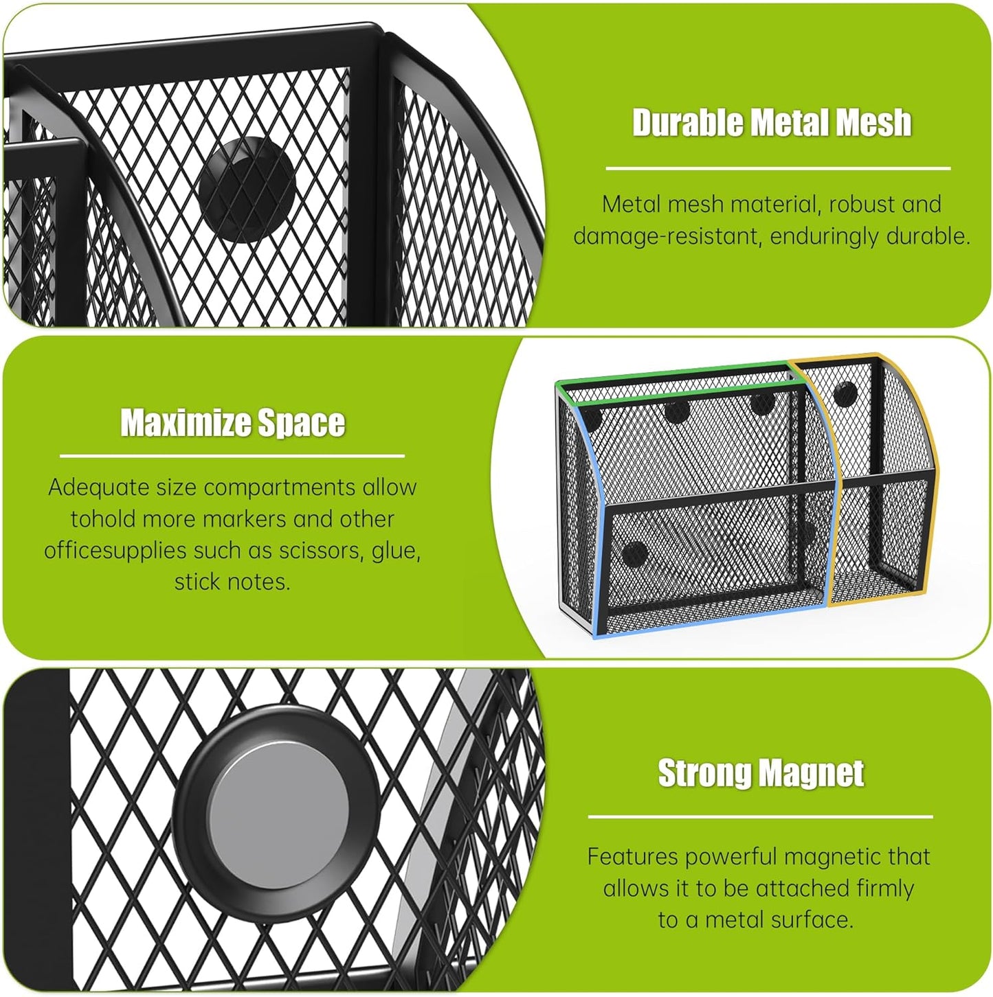 YINGHUA Strong Magnetic Pen Holder for Whiteboard and Refrigerator 3 Compartments Metal Mesh Organizer Space Saving Shelf for Office School Home and Locker - Black-BrightBean Baby