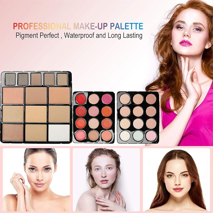 Professional 132 Colors All-in-one Makeup Palette Cosmetic Contouring Kit Combination with Eyeshadow, Cream Concealer, Eyebrow Powder, Lip Gloss Blusher and Pressed Powder-BrightBean Baby