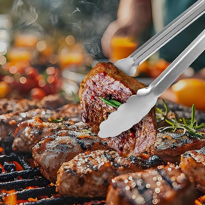 Tongs for Cooking, 12-Inch Stainless Steel Kitchen Tongs, Locking Metal Food with Silicone Non-Slip Grip, Kitchen Utensils for Food, Salad and Outdoor BBQ, Set of 4 (Mint Green)