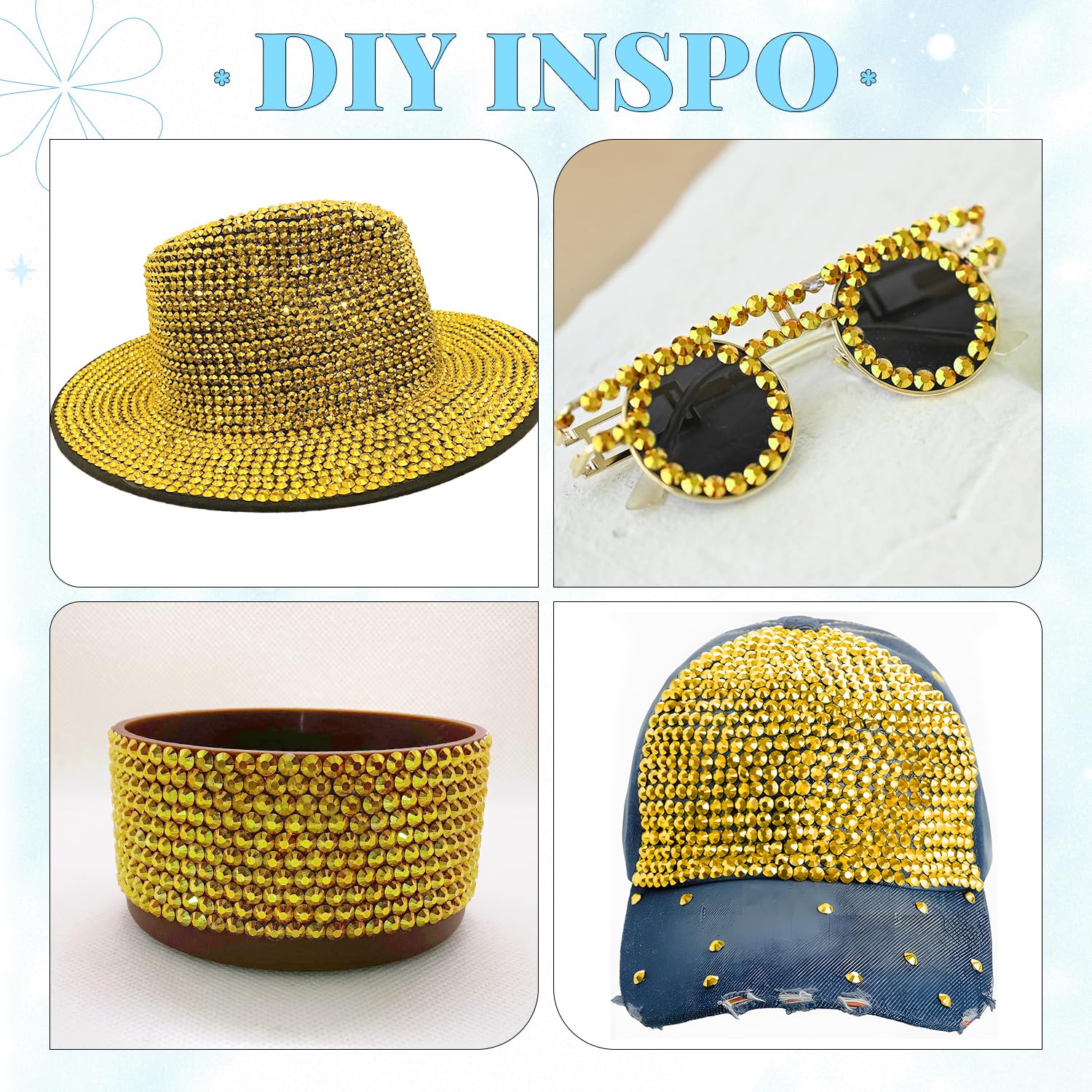 6000Pcs Resin Rhinestones for Bedazzling with 3Pcs B7000 Jewelry Glue, 1 Box Bright Gold Flatback Rhinestones for Crafting Crafts DIY, Crystals Gems for Clothing Shoes Tumblers Nail Art Makeup-BrightBean Baby