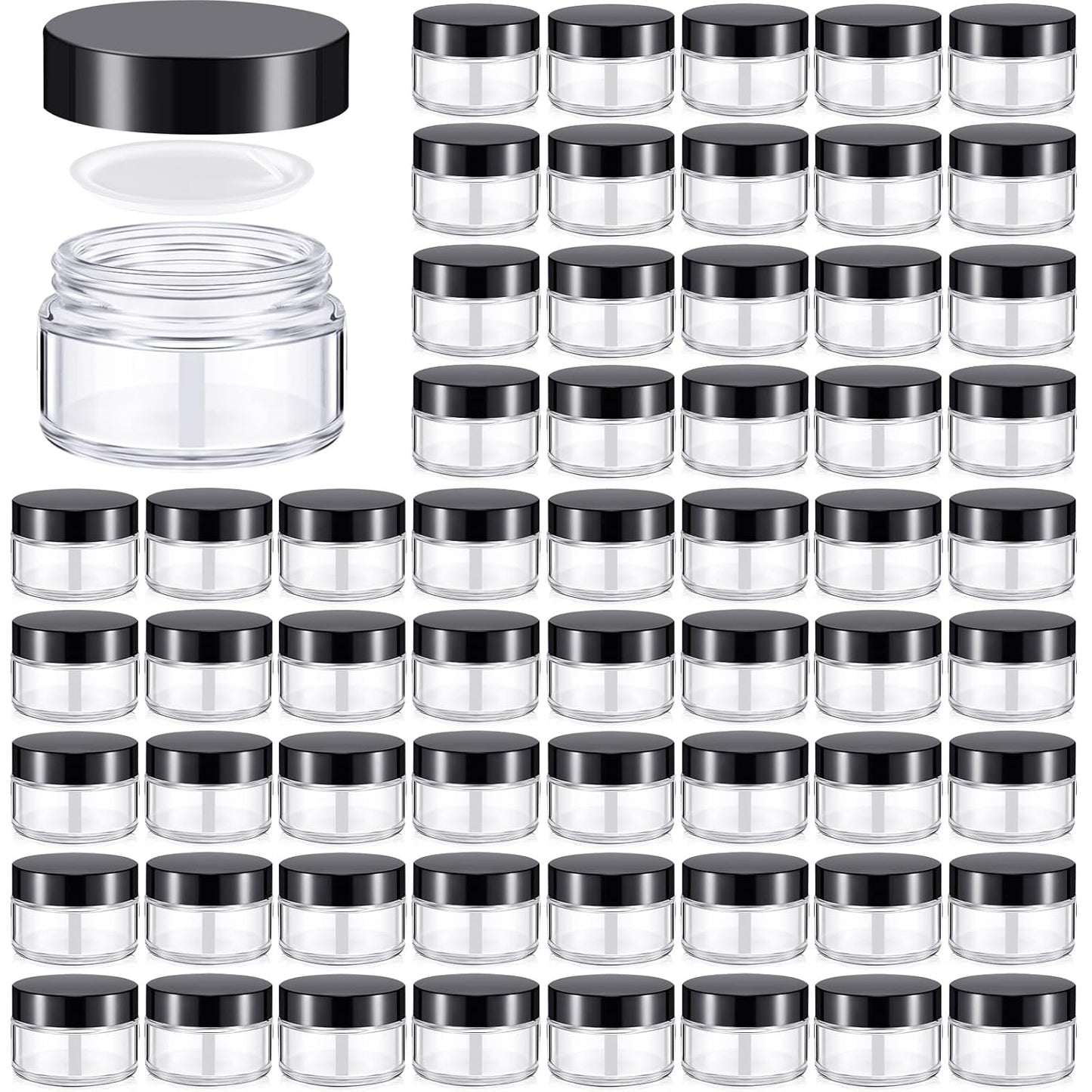 Domensi 100 Pcs 1 oz Glass Jars with Lids Bulk Round Glass Cosmetic Jars Lids 1 oz Small Travel Containers with Inner Liner for Lotions Powders Ointments Sample Cream(Clear, Black)-BrightBean Baby