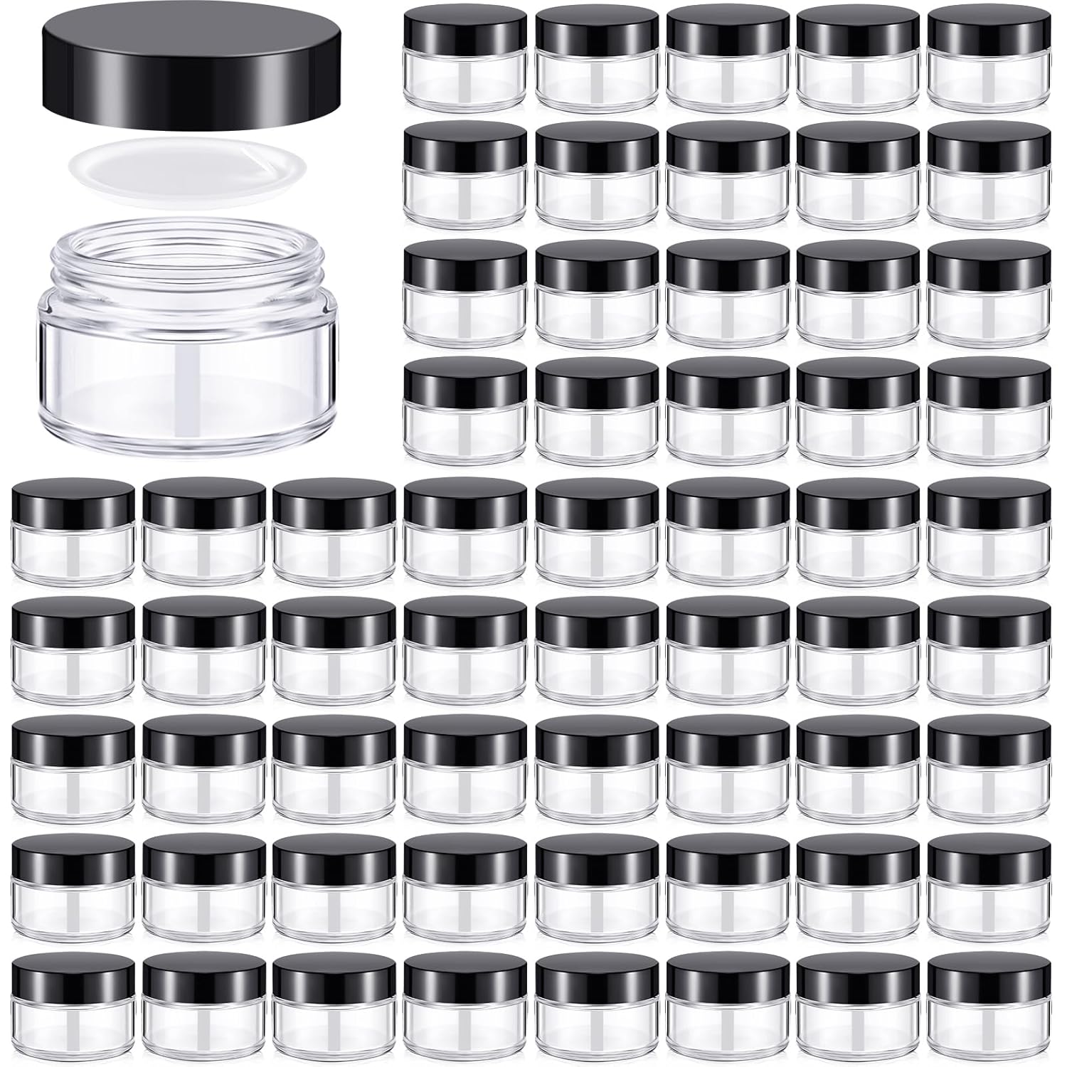 Domensi 100 Pcs 1 oz Glass Jars with Lids Bulk Round Glass Cosmetic Jars Lids 1 oz Small Travel Containers with Inner Liner for Lotions Powders Ointments Sample Cream(Clear, Black)-BrightBean Baby