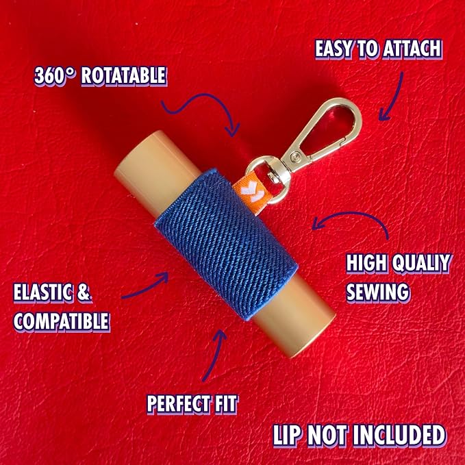 LipBalm Holder with Keychain, Lipstick Holder Keychain, Lip Gloss Holder Keychain, Never Lose Your Lip Balm, Lip Gloss or Lipstick with Cute Elastic Lip Balm Keychain Holder (Blue)-BrightBean Baby