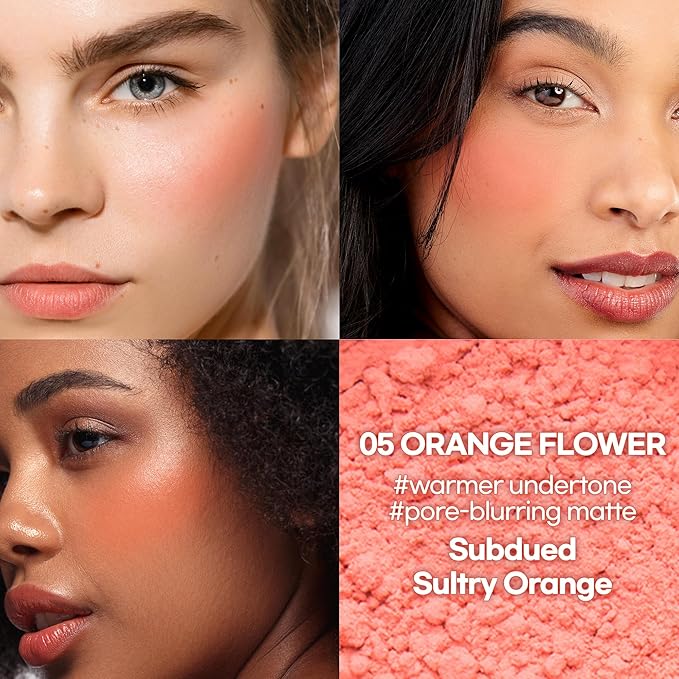 Hope Girl 3D Powder Blusher 0.17oz | Skin-Loving Korean Mini Blush for Cheeks and Eye Makeup w/Allantoin | K Beauty Cool Toned Vibrant Sunkissed Fine Powder Makeup Blush Cosmetics (#05 Orange Flower)-BrightBean Baby