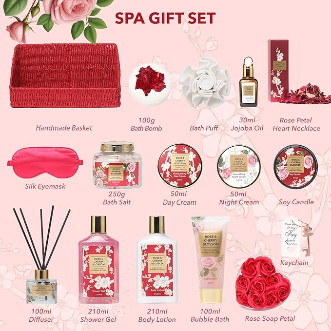 Mothers Day Gifts for Mom 25Pcs Luxury Spa Gift Basket for Women with Necklace, Shower Gel | Relaxing Bath & Body Care Kit Valentine's Christmas Gifts for Her Perfect for Anniversary or Bridal Shower-BrightBean Baby