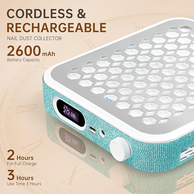 Nail Dust Collector, Rechargeable Dust Collector Nail Tech, Powerful Vacuum Fan Vent Dust Collector Extractor Dust Suction Machine for Acrylic Nails Polishing, Nail Salon&Home, Blue-BrightBean Baby