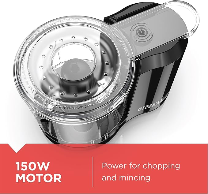 BLACK+DECKER 1.5-Cup Electric Food Chopper, One Touch Pulse, 150W Motor, Mini Food Processor, Stay-Sharp Blade, Dishwasher Safe