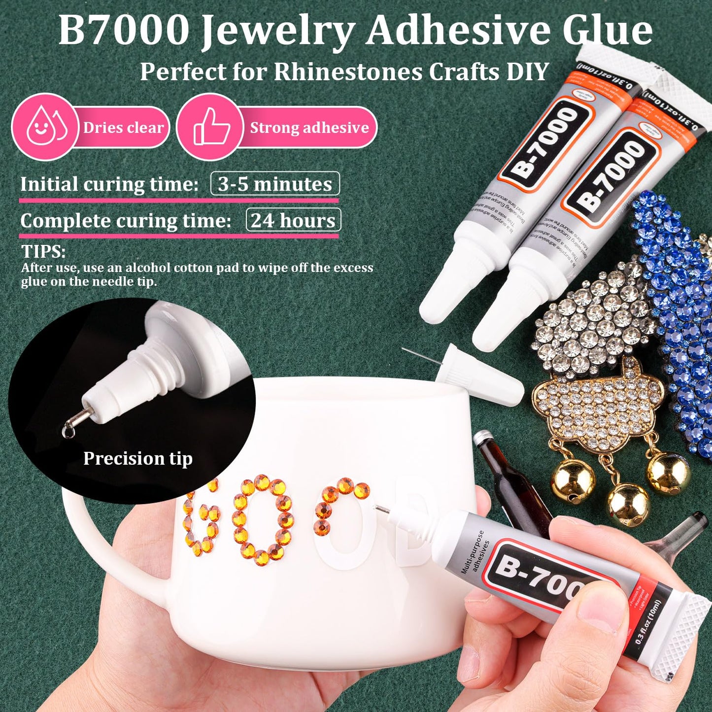 Resin Rhinestones for Crafting with B7000 Jewelry Glue, 1 Box Orange Flatback Crystals with 3Pcs 10ml Glue for Bedazzling Crafts DIY Nail Art Makeup，Non Hotfix Gems for Clothing Shoes-BrightBean Baby