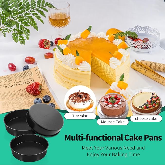 P&P CHEF 9.5 Inch Cake Pan Set of 3, Non-Stick Round Cake Pans Tins for Tier Smash Cakes, Baking Pans Set & Essential Bakeware, Stainless Steel Core & Leak-Proof