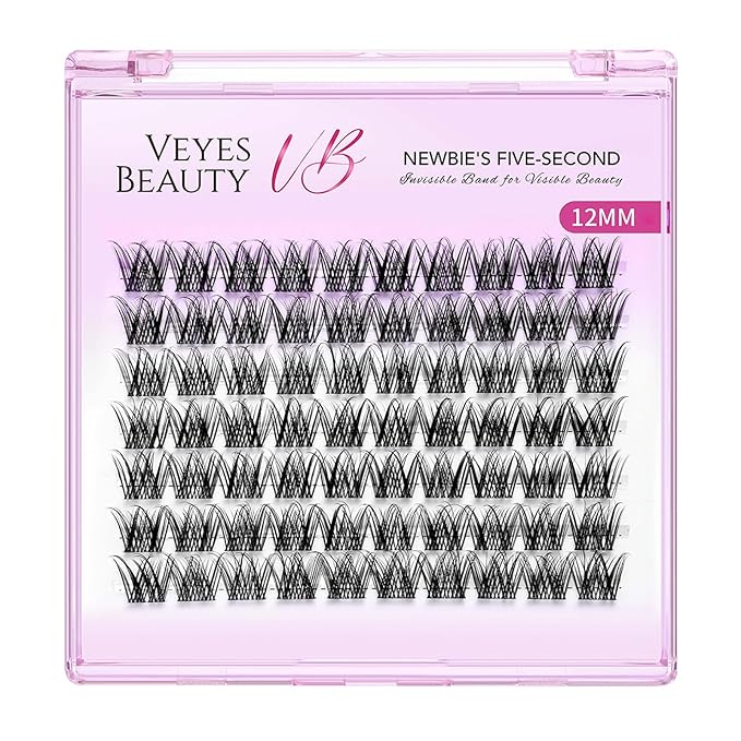 VEYESBEAUTY Lash Clusters Individual Eyelash Extensions Thin & Invisible Band DIY False Eyelashes for Self-application Newbie's Five-Second Series Wispy Lash Tray, LuxeBold 12mm Single Length-BrightBean Baby