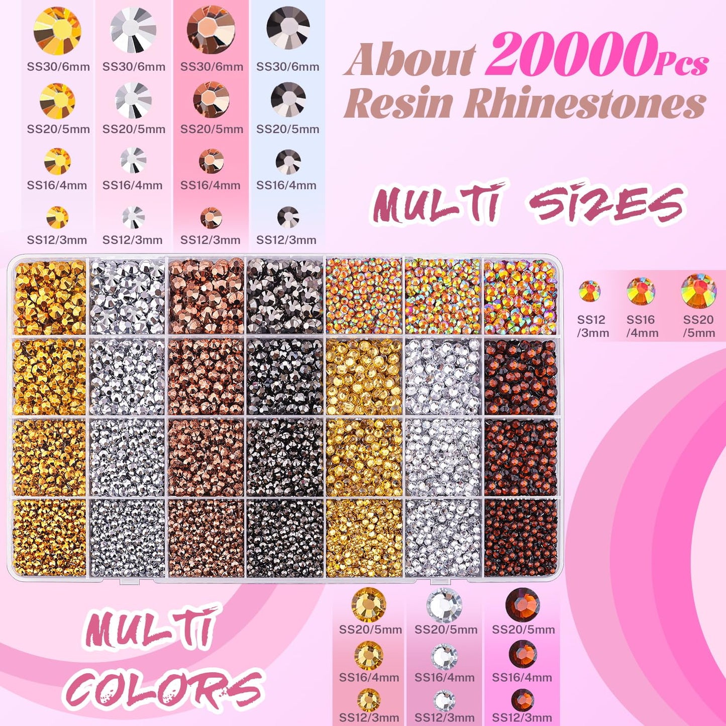 20000Pcs Metallic Rhinestones for Bedazzling with 1Pcs B7000 Jewelry Glue, Resin Rhinestones for Crafting Crafts DIY, Bedazzler Kit Gems for Clothing Shoes Tumblers Nail Art Assorted Size 3/4/5/6mm-BrightBean Baby