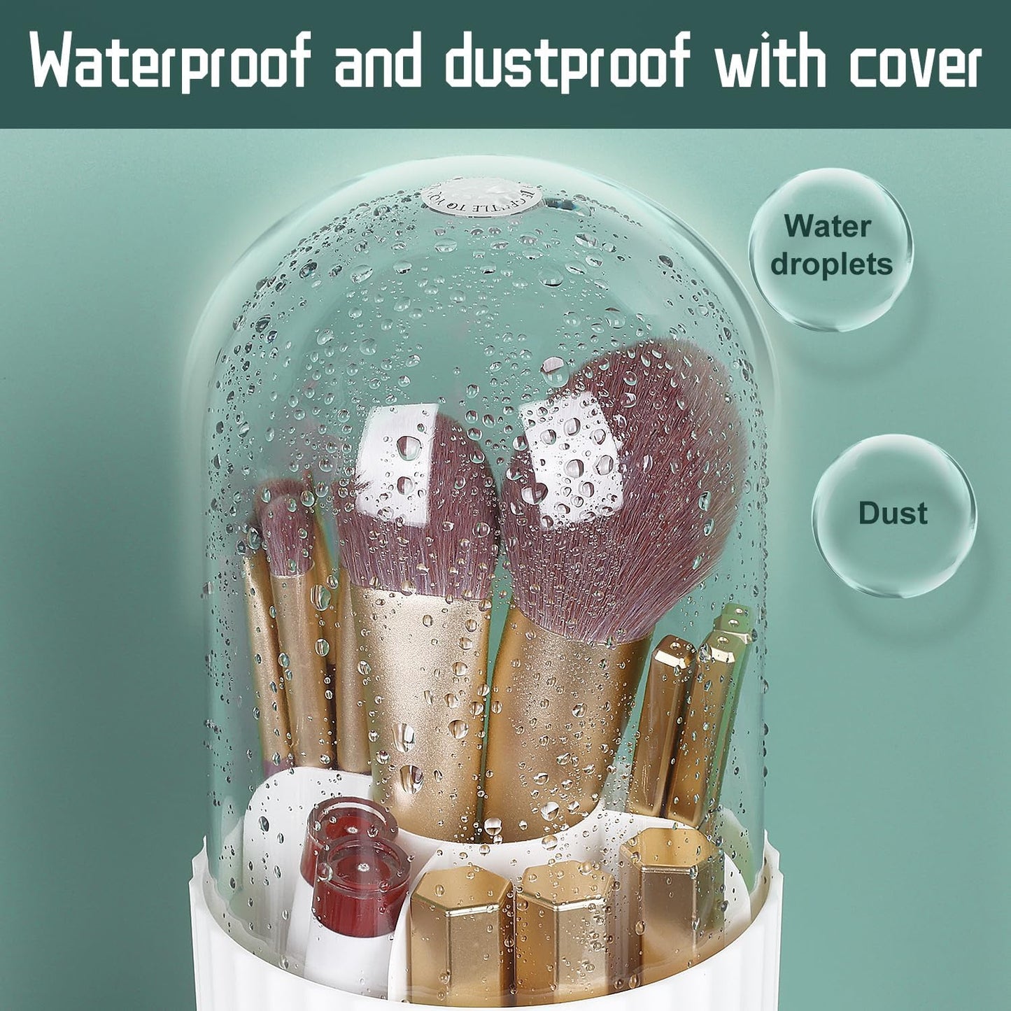 JessLab Makeup Brush Holder Organizer with Lid, 360 Degree Rotatable Makeup Brush Organizer Spinning Cosmetics Holders Brush Storage Box Display for Bathroom Vanity Countertop, White-BrightBean Baby