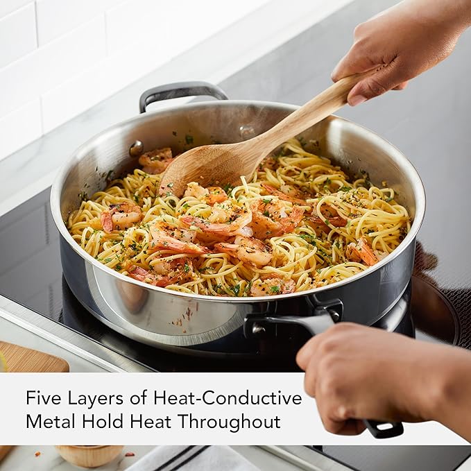 KitchenAid 5-Ply Stainless Steel Saute Pan with Lid 5 Quart