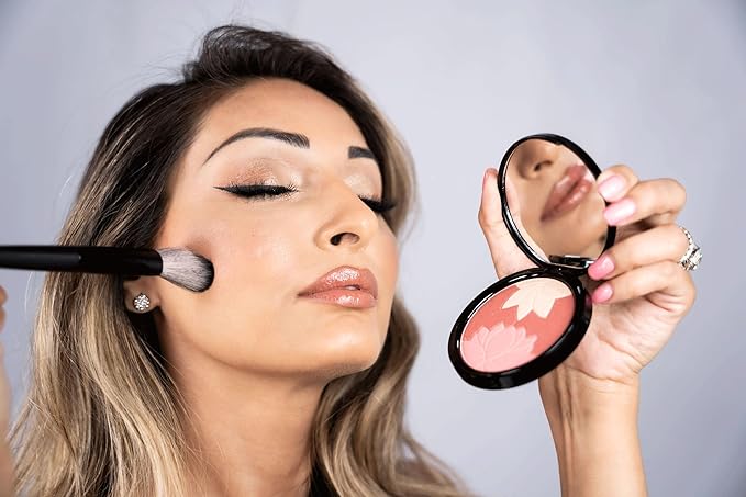 Manna Kadar Beauty - Blossom Floral Compact, Multi-functional Blush & Highlighter, 3 Shades of Pink, Coral, & Champagne for a Perfect Blend, Natural & Radiant, Use on Décolletage, Highly Pigmented-BrightBean Baby