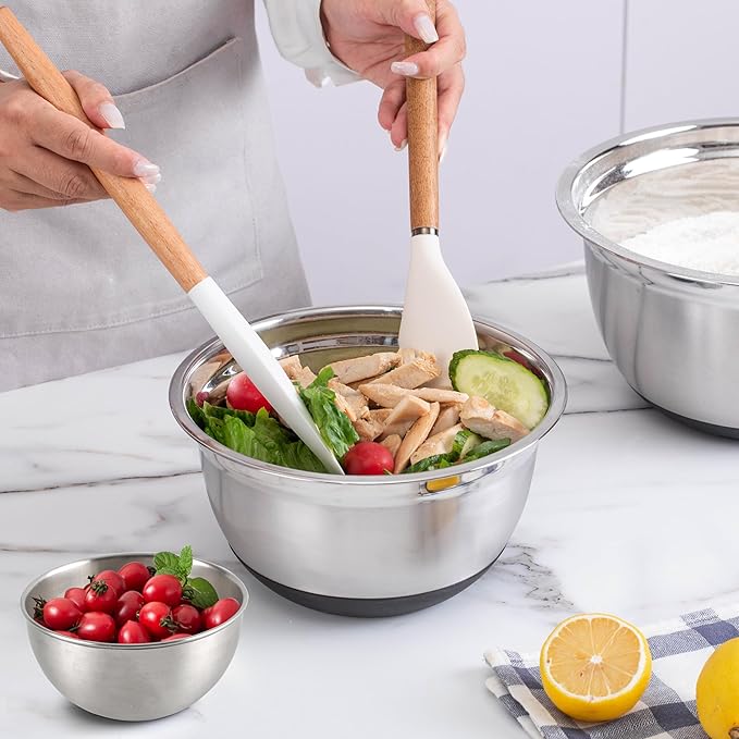 COOK WITH COLOR Stainless Steel Mixing Bowls Set with Lids - Nesting Bowls with Non-Slip Bottom, Silver, 22 Pieces