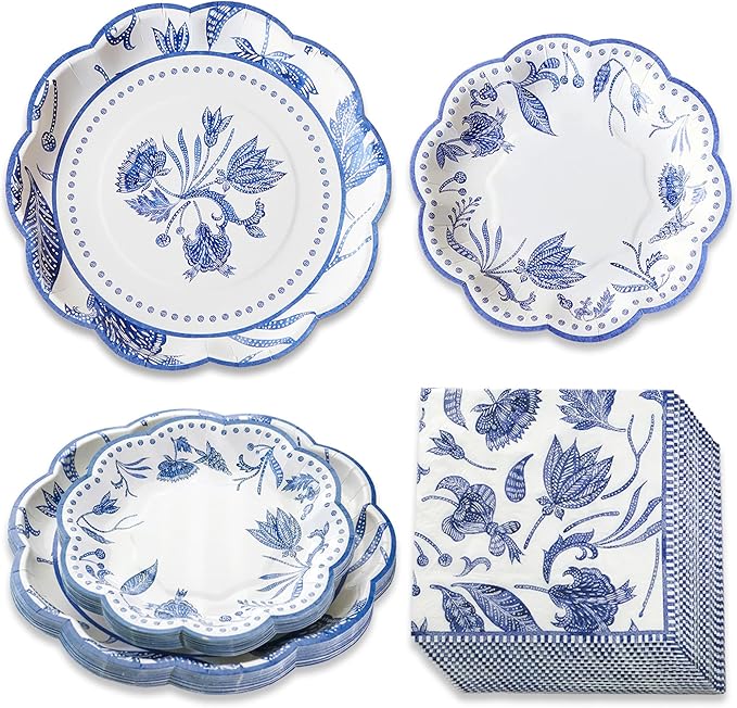Kate Aspen Blue Willow Paper Plate and Napkin Set - Elegant Disposable Plates for Weddings, Something Blue Before I Do Bridal Shower Decorations, Baby Shower Plates, Tea Party Supplies - 62 Piece