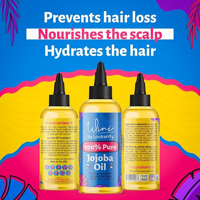 Locsanity Wini Pure 100% Cold Pressed Jojoba Oil for Hair and Body, 4 fl oz-BrightBean Baby