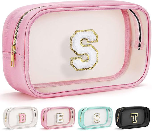 YOOLIFE Initial Birthday Gifts for Girls Kids Clear Makeup Bag Preppy Cosmetic Bags Organizer Travel Essentials Pink Gifts for Girls Teen Girlfriend Teacher Kids Birthday Gift Preppy Stuff M-BrightBean Baby