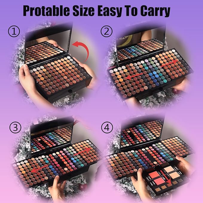 Women Makeup Sets Full Kits - 190 Colors Cosmetic Make Up Gifts Combination with Eyeshadow Facial Blusher Eyebrow Powder Face Concealer Powder Eyeliner Pencil with Full Size Mirror Makeup Palette Kit-BrightBean Baby