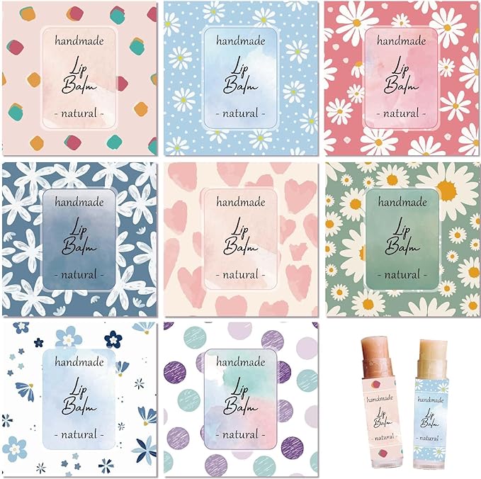CRASPIRE 80Pcs 8 Styles Lip Balm Sticker Flower Background Self-Adhesive Homemade Lip Balm Labels Vintage Square DIY Heart Label Stickers for Lip Balm Containers Cosmetics Lipsticks-BrightBean Baby