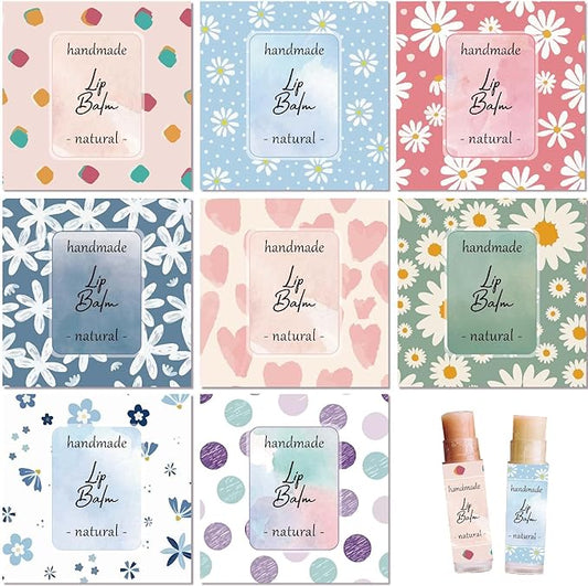 CRASPIRE 80Pcs 8 Styles Lip Balm Sticker Flower Background Self-Adhesive Homemade Lip Balm Labels Vintage Square DIY Heart Label Stickers for Lip Balm Containers Cosmetics Lipsticks-BrightBean Baby