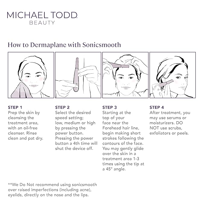 Michael Todd Beauty Sonicsmooth Dermaplane Razor for Women Face + Eyebrow trimmer Dermaplaning System - Peach Fuzz Remover - 8 Weeks of Dermaplaning Blades-BrightBean Baby