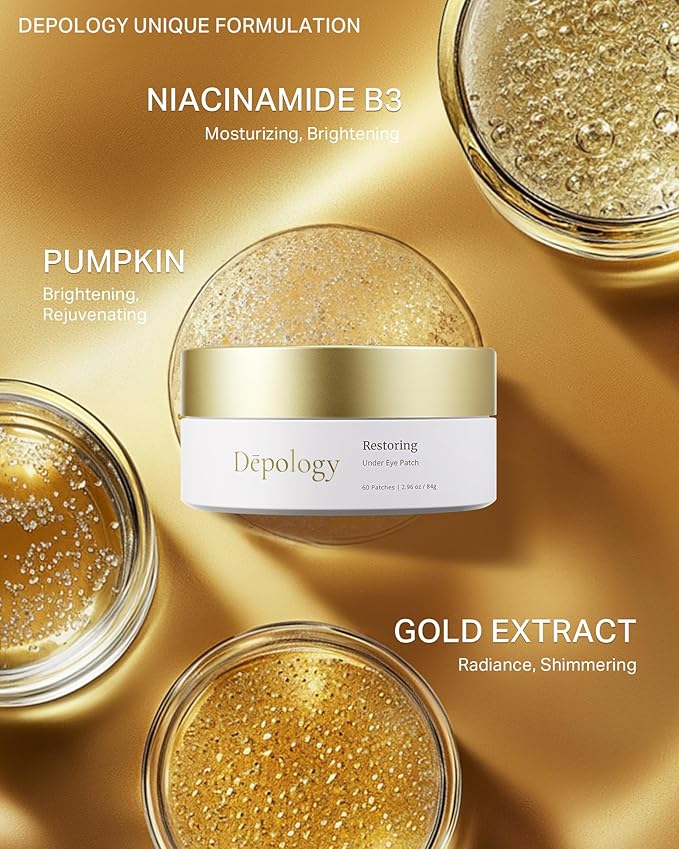 depology Restoring Hydrogel Under Eye Patch | 60 Patches | Brightening Caffeine Gold Pads for Dark Circles | Puffiness | Wrinkles | Refresh | Travel-BrightBean Baby