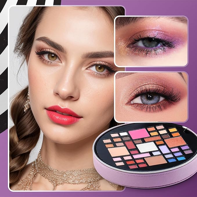 Color Nymph All In One Makeup Kit For Teens With Portable Cosmetics Bag, Multiple Makeups For Begginers As New Year,Birthday Gift Included 38-Colors Eyeshadows Lipglosses Brushes (Purple)-BrightBean Baby