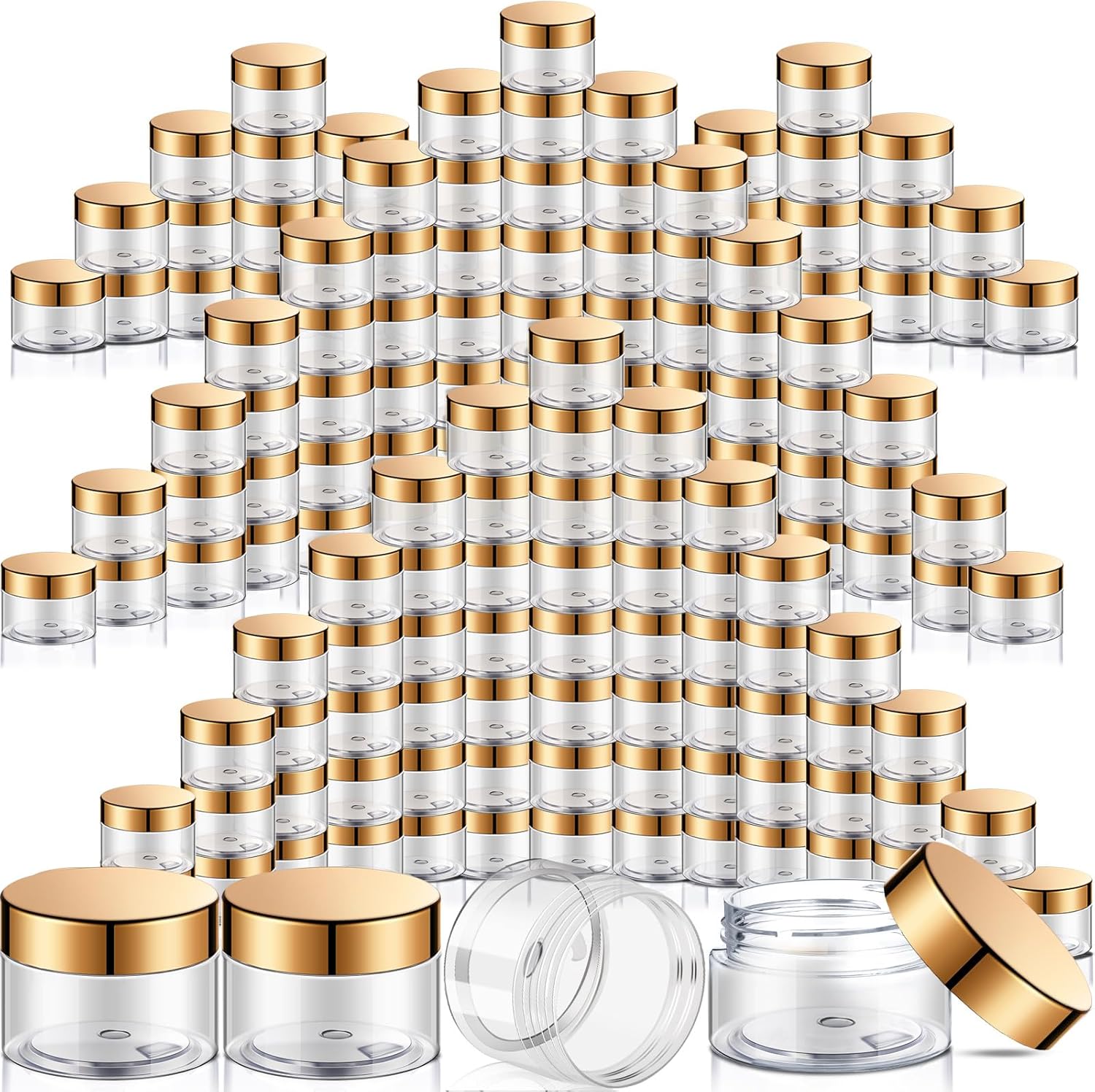 SATINIOR 100 Pcs Plastic Jars with Lids Small Containers Lids Wide Mouth Small Plastic Containers for Lotion Cream Rhinestones Body Butters Travel Storage(2 oz,Gold)-BrightBean Baby