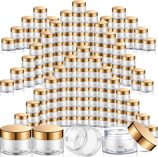 SATINIOR 100 Pcs Plastic Jars with Lids Small Containers Lids Wide Mouth Small Plastic Containers for Lotion Cream Rhinestones Body Butters Travel Storage(2 oz,Gold)-BrightBean Baby