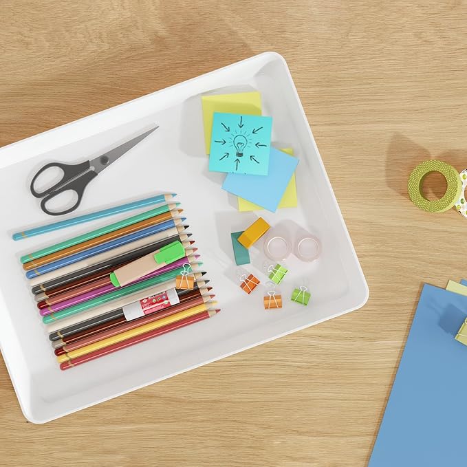 Lifewit Plastic Serving Tray for Party Supplies, 16" x 12" White Trays for Serving Food, Reusable Large Platter for Buffet, Fruit, Dessert, Snack, Veggie, Kitchen and Outdoor Use, Rectangle, 8 Pcs