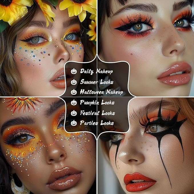 UCANBE Orange Eyeshadow Makeup Palette, 15 Colors Vibrant Shimmer Matte Glitter Eye Shadow Pallet, High Pigmented Warm Yellow Sunset Red Coral for Fall Cosplay Halloween Costume Parties Pumpkin Makeup-BrightBean Baby
