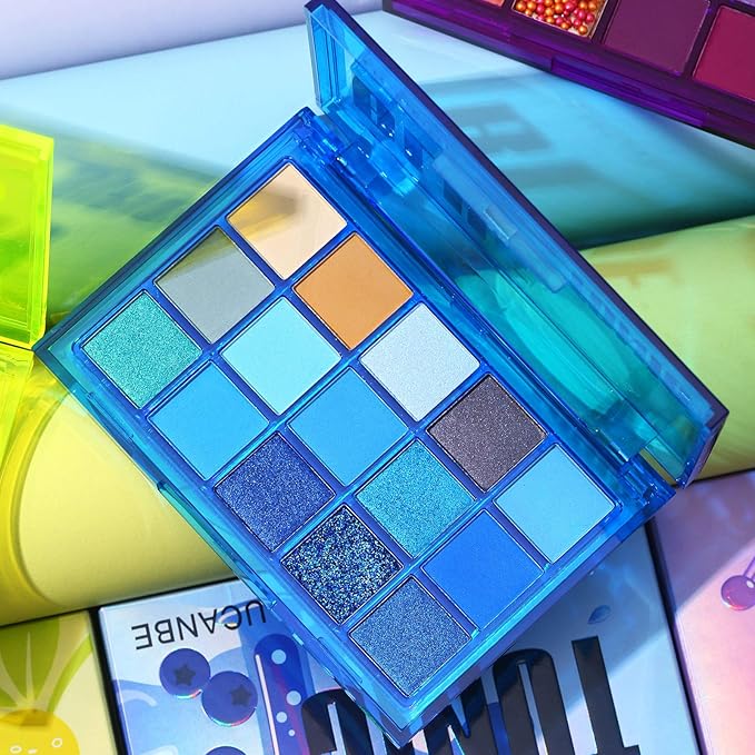 UCANBE Bright Neon Eyeshadow Makeup Palette-15 Shades High Pigmented Purple Blue Yellow Shimmer Matte Glitter Metallic Eyes Shadow Colorful Vibrant Creamy Make Up Pallets Kit - Blue Tonic…-BrightBean Baby